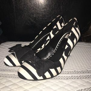 Black and white striped heels with bow